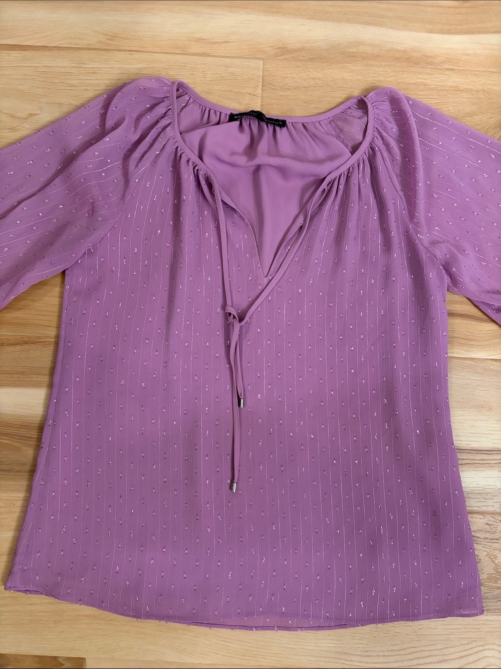 White House Black Market Lavender Tie-Neck Peasant Blouse
